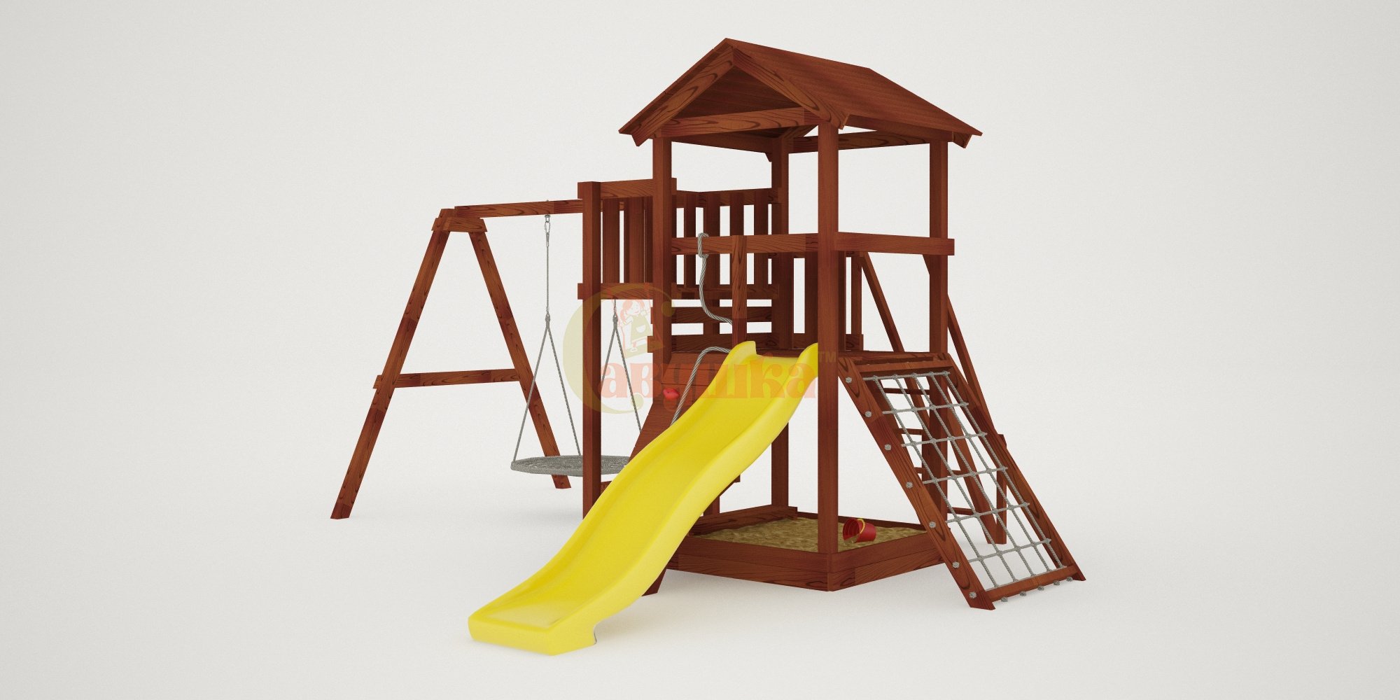 Детская площадка Савушка Мастер 2 с качелями Гнездо 1 метр (Махагон)