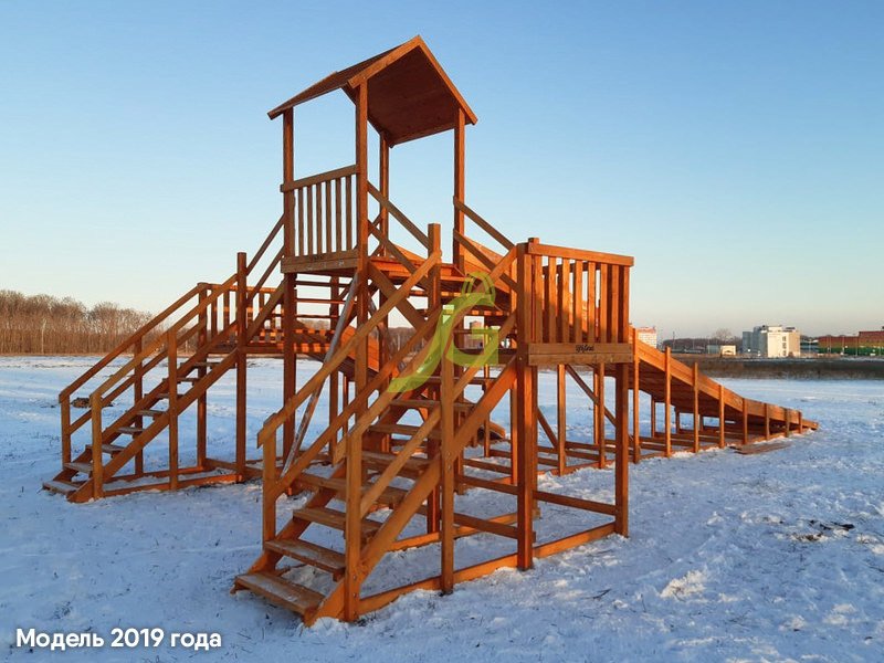 Зимняя деревянная горка «IgraGrad Snow Fox 12 м» с двумя скатами (две лестницы)