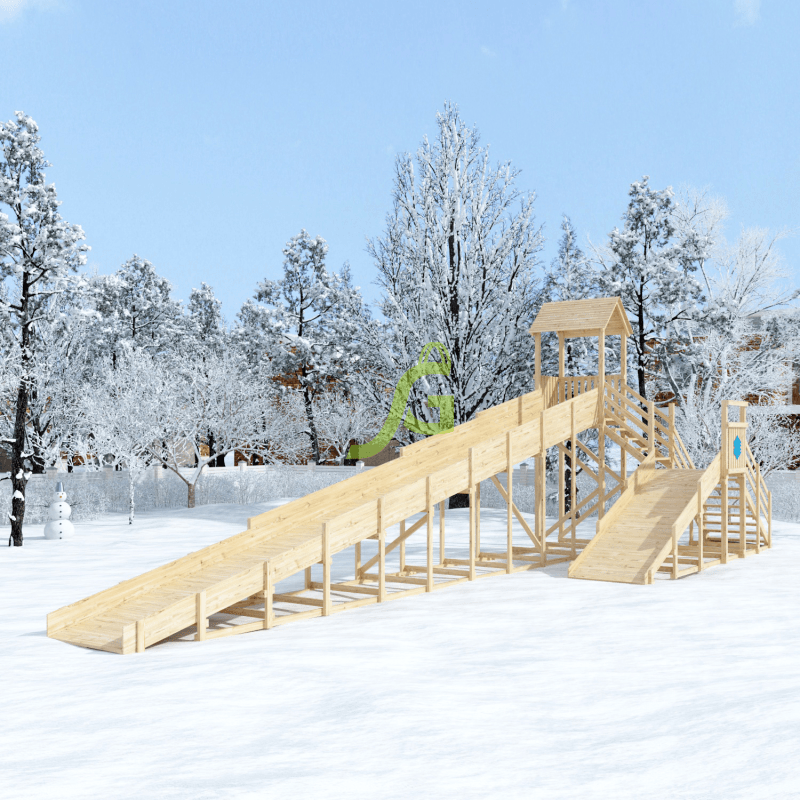 Зимняя деревянная горка «IgraGrad Snow Fox 12 м» с двумя скатами, без окраски