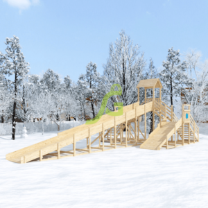 Зимняя деревянная горка «IgraGrad Snow Fox 12 м» две лестницы, без окраски